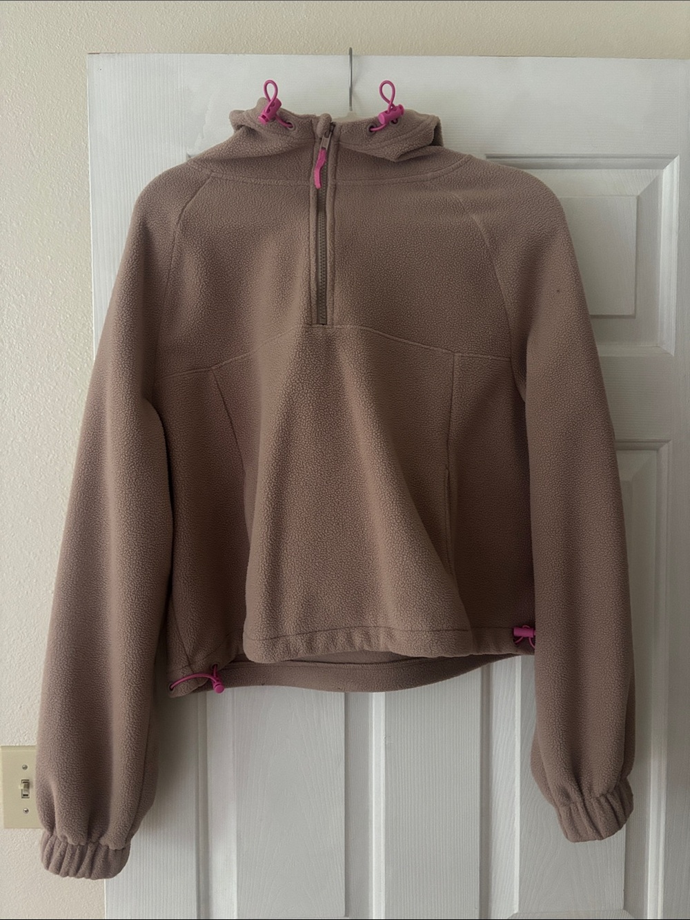 Sonoma Taupe Fleece Pullover Hoodie with Pink Accents